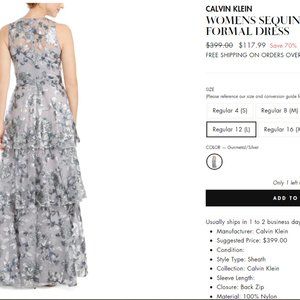 CALVIN KLEIN WOMENS SEQUINED TIERED FORMAL DRESS - Size 12